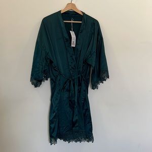 AW Bridal Short Satin Lace Robe